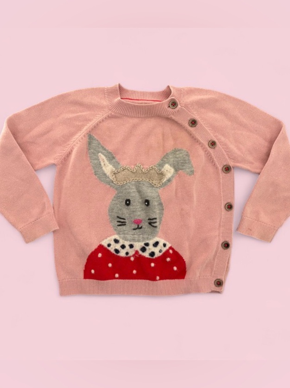 Baby Boden Bunny Pink Rabbit Appliqué Sweater 18-24M